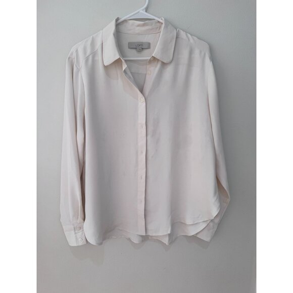 Loft Womens Button Down Blouse Medium 100% Polyester Long Sleeve Off-White - Picture 1 of 4